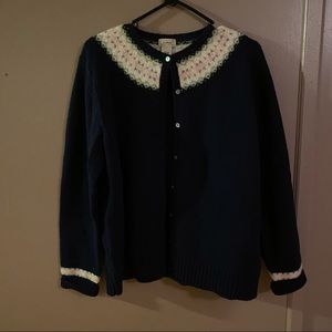 L.L. Bean 100% Wool Cardigan w/ Fair-Isle Detail